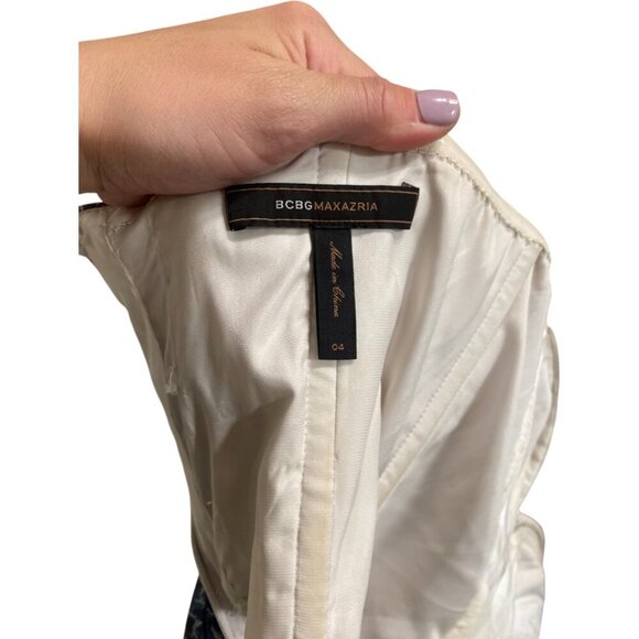 BcbgMaxazria Silk Abstract Floral Print Empire Maxi Long Dress Chiffon Gown Navy - Picture 9 of 11